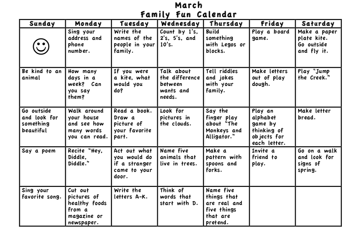 Image of March Family Fun Calendar